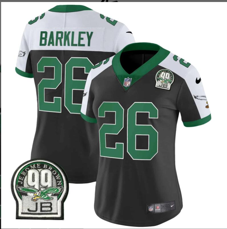 Women Philadelphia Eagles #26 Jerome Brown Patch Kelly Green black 2024 NFL Nike jerseys->women nfl jersey->Women Jersey